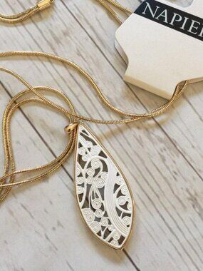 Napier Swirl Design Pendant Cream Gold Color Necklace